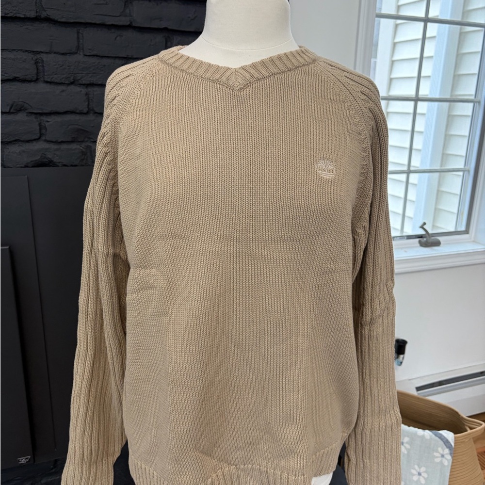 Timberland pullover tan Mens cable knit sweater crew neck sz Large L